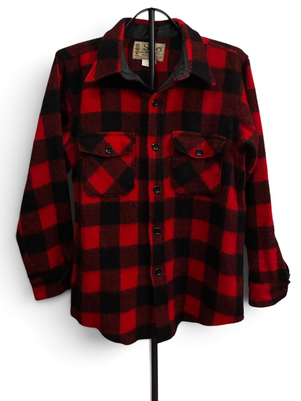 Vintage 60-70s Soo Woolens Traverse Bay Buffalo Plaid Wool Jacket Shirt